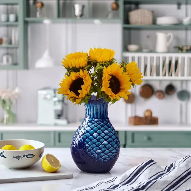 Fitz and Floyd Coastal Blue Fin vaso pesce blu 24 cm