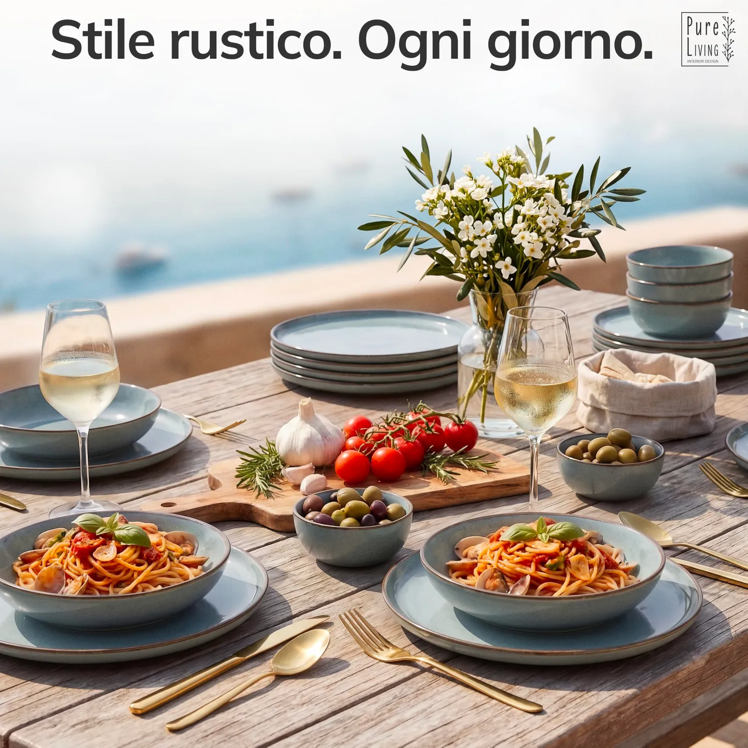 Pure Living Rustic servizio piatti 18 pezzi blu fumo ceramica