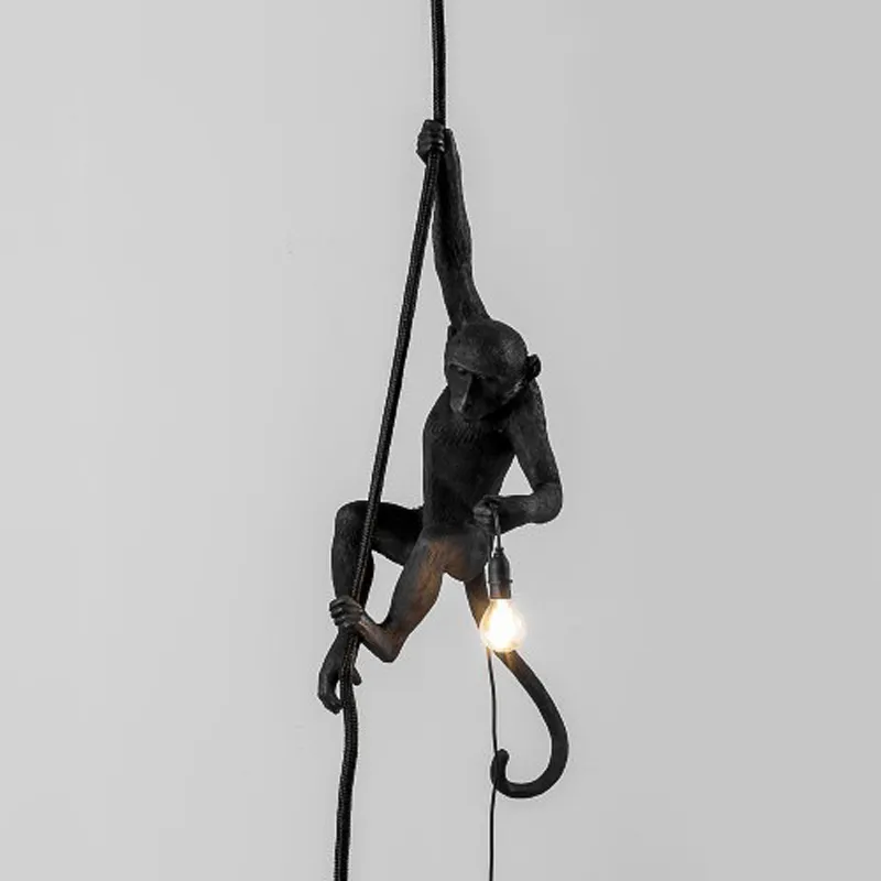 Seletti Monkey Lamp lampada nera con corda resina