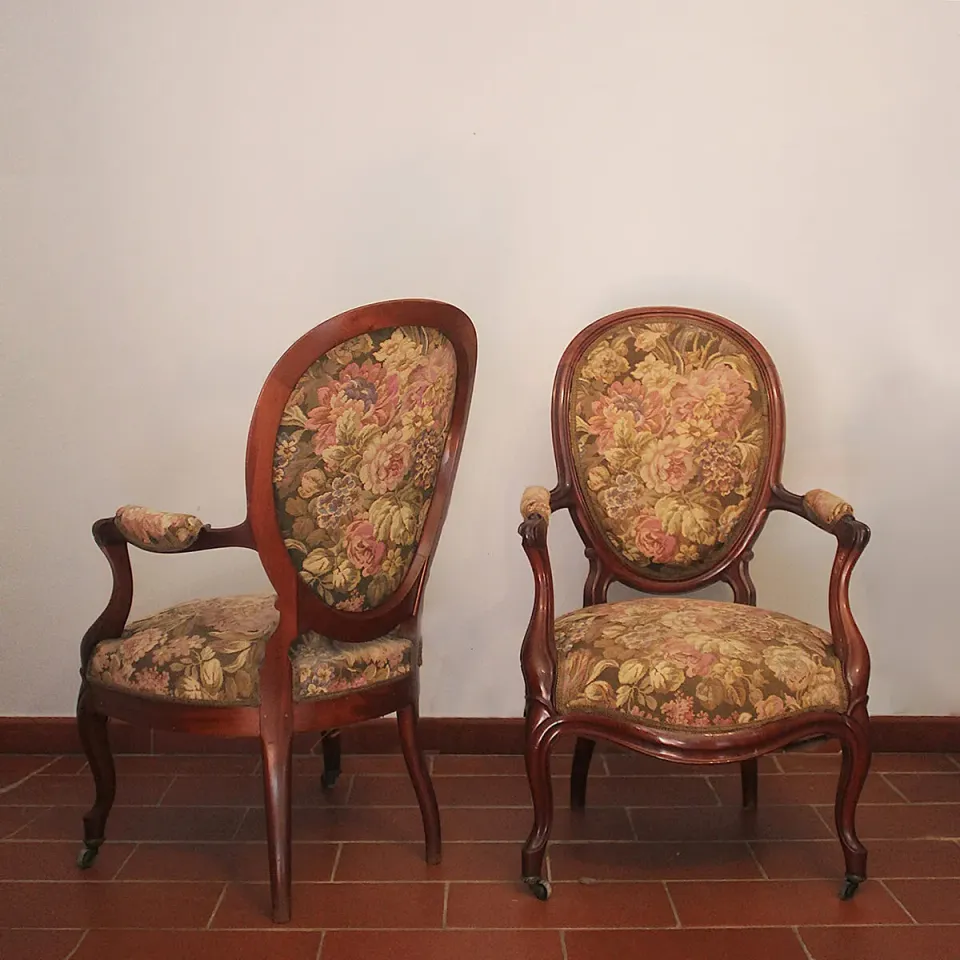 Sedie inglesi 1800 mogano gobelin coppia 2 pezzi