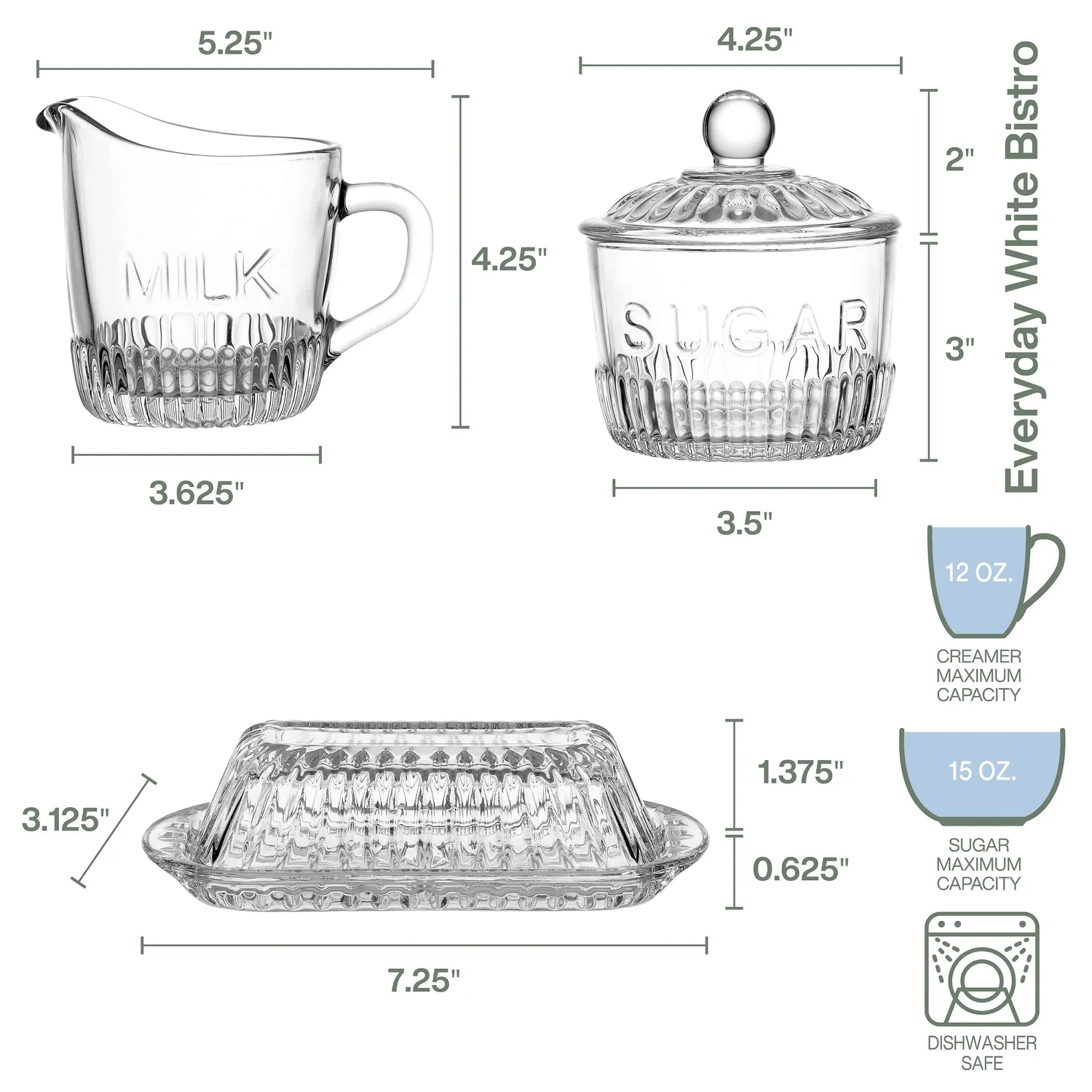 Fitz and Floyd Everyday White Bistro set burro zucchero latte vetro
