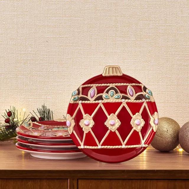Fitz and Floyd Renaissance Holiday set 4 piattini antipasto rossi