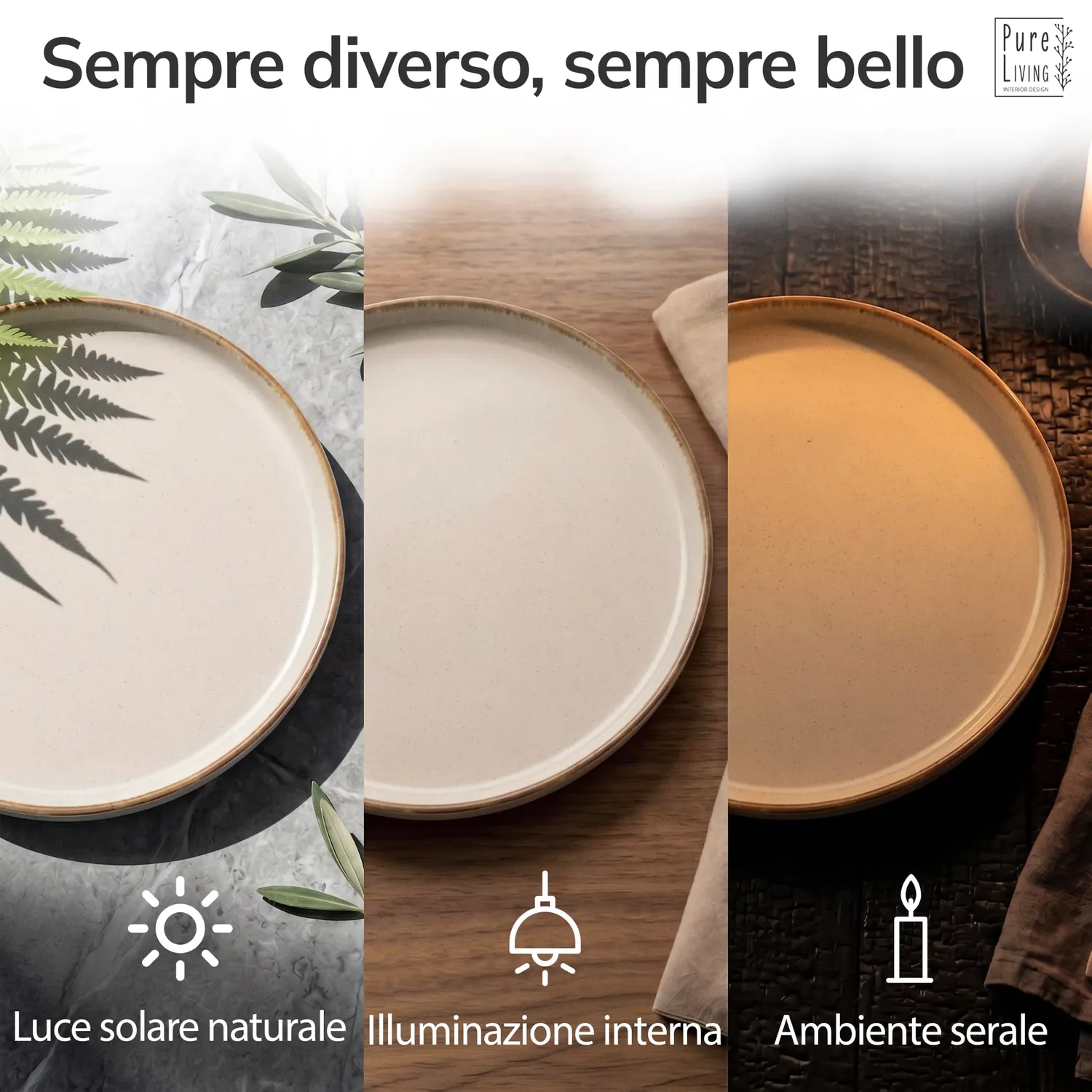 Pure Living Rustic servizio piatti 12 persone 36 pezzi beige