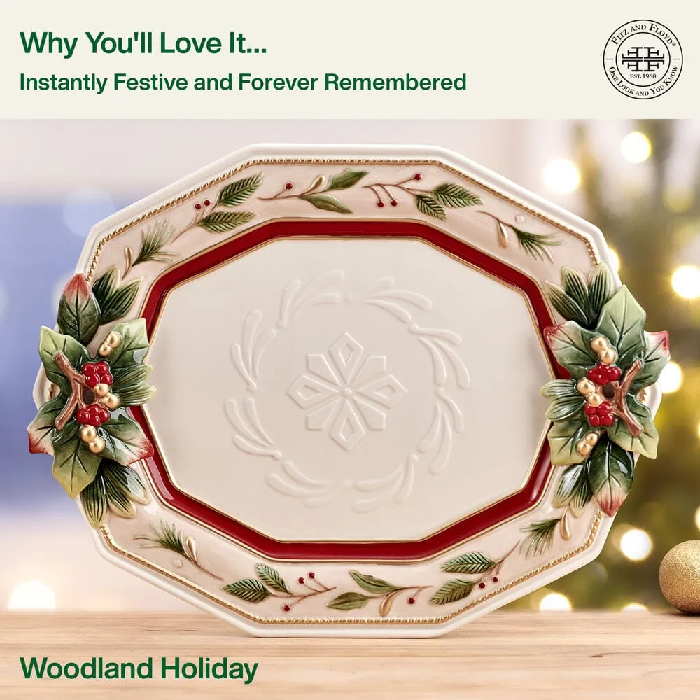 Fitz and Floyd Woodland Holiday vassoio portata in ceramica