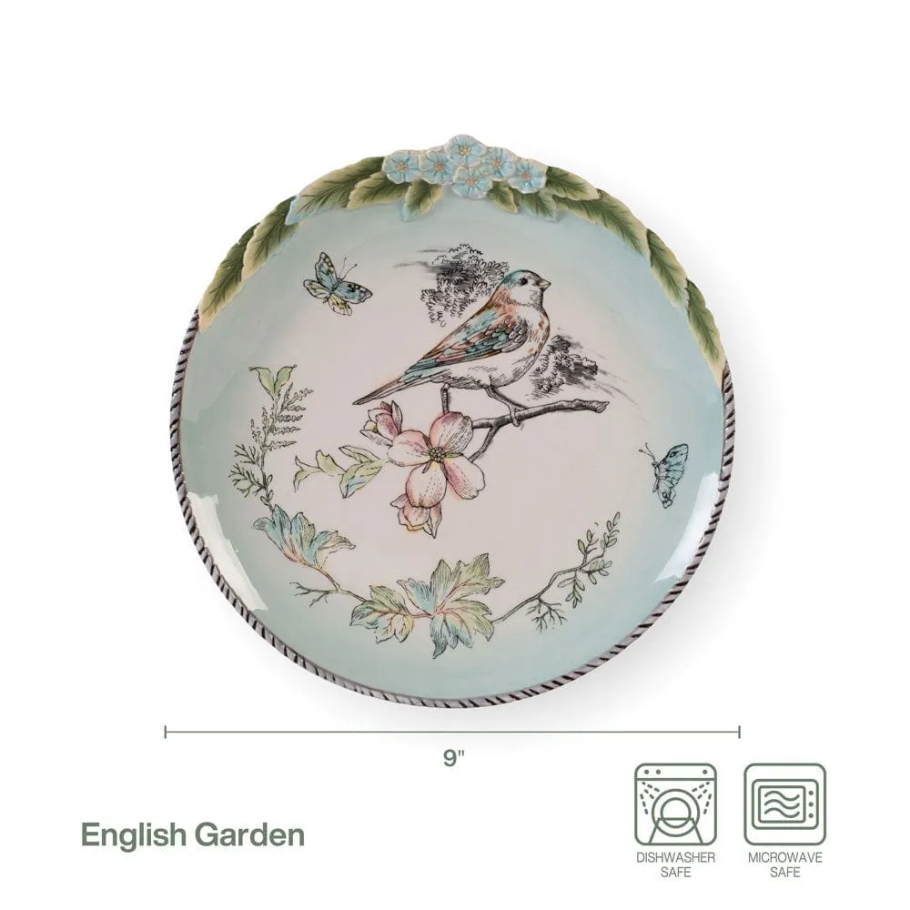 Fitz and Floyd English Garden piatti insalata uccello set 4 gres