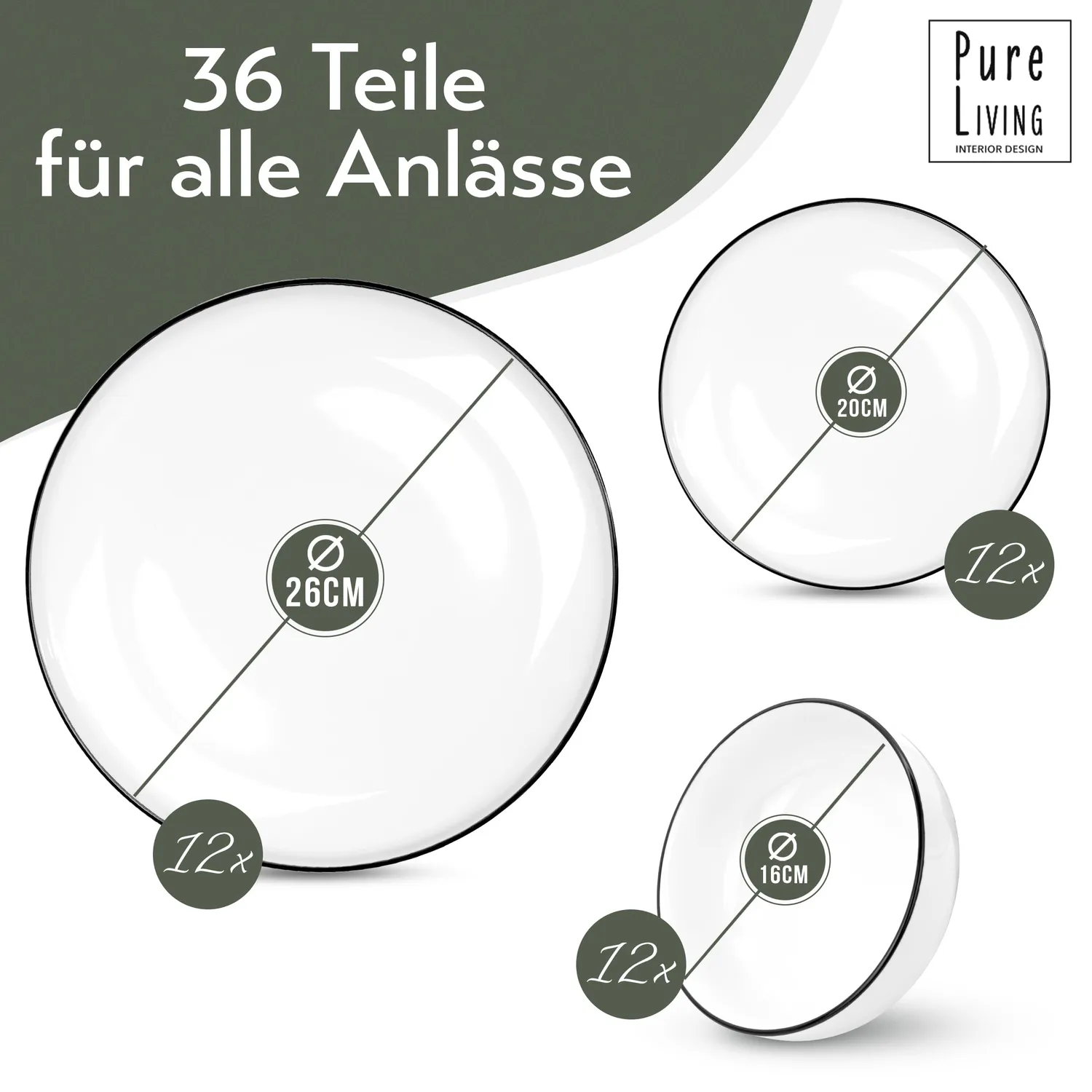Pure Living Scandi servizio 12 persone porcellana 36 pezzi