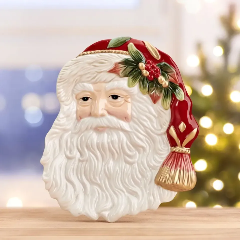 Fitz and Floyd Woodland Holiday vassoio Babbo Natale terracotta