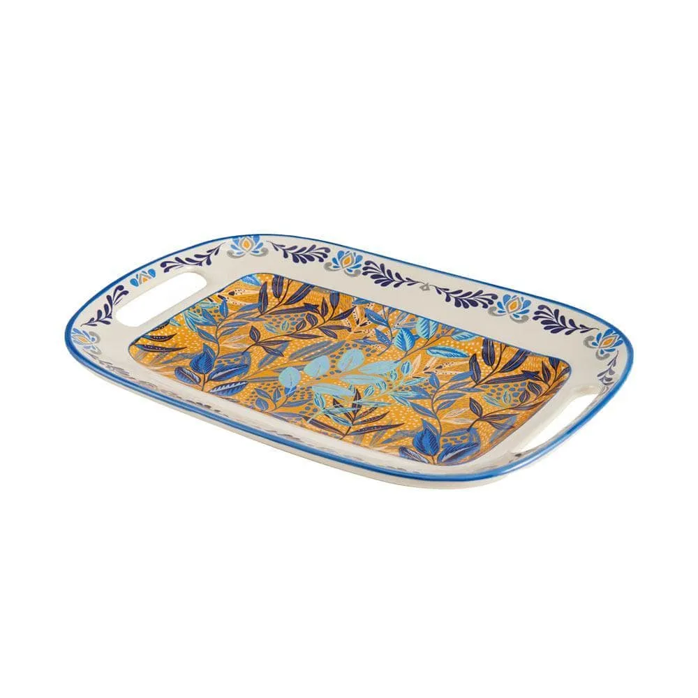 Fitz and Floyd Madeline vassoio con manici 33 cm blu gres