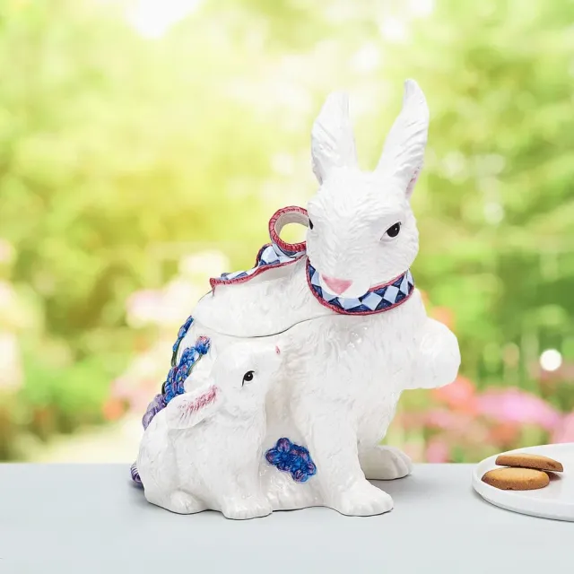 Fitz and Floyd Jardin Rabbit Biscottiera Coniglio Bianco Terracotta