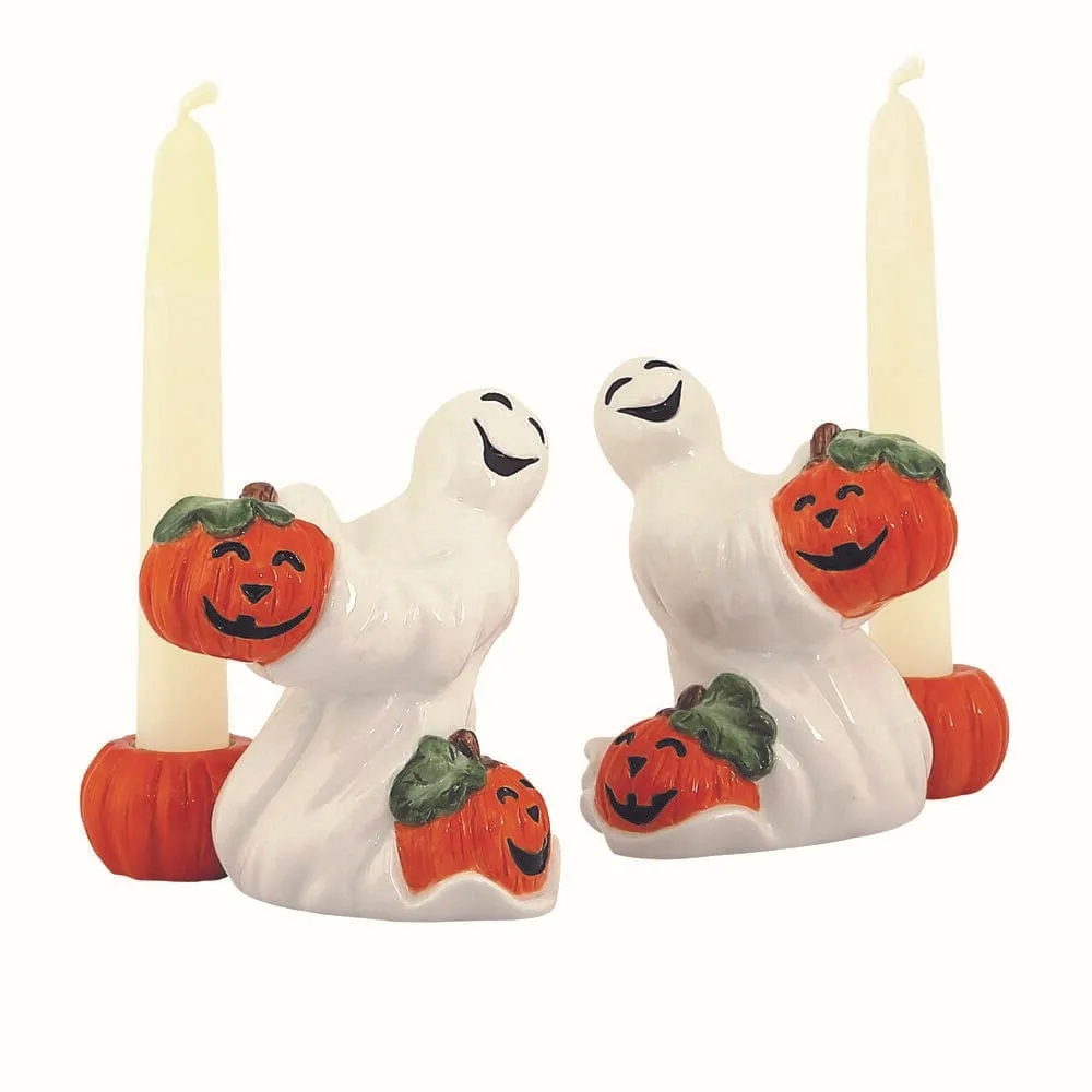 Fitz and Floyd Halloween Pumpkin Ghost Portacandele Set 2 Pezzi