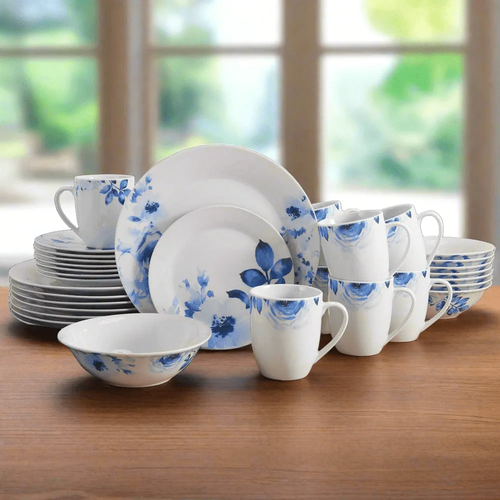 Fitz and Floyd Bloom Servizio Piatti 32 Pezzi per 8 Blu Porcellana
