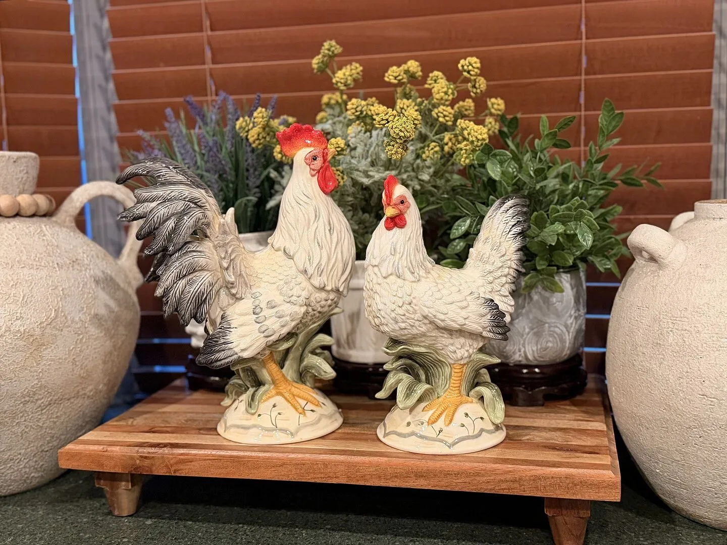 Fitz and Floyd Lantana Gallo e Gallina statuine ceramica set 2 pezzi