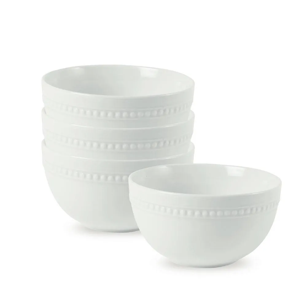 Fitz and Floyd Everyday White Beaded Soup Cereal ciotole set 4 pezzi