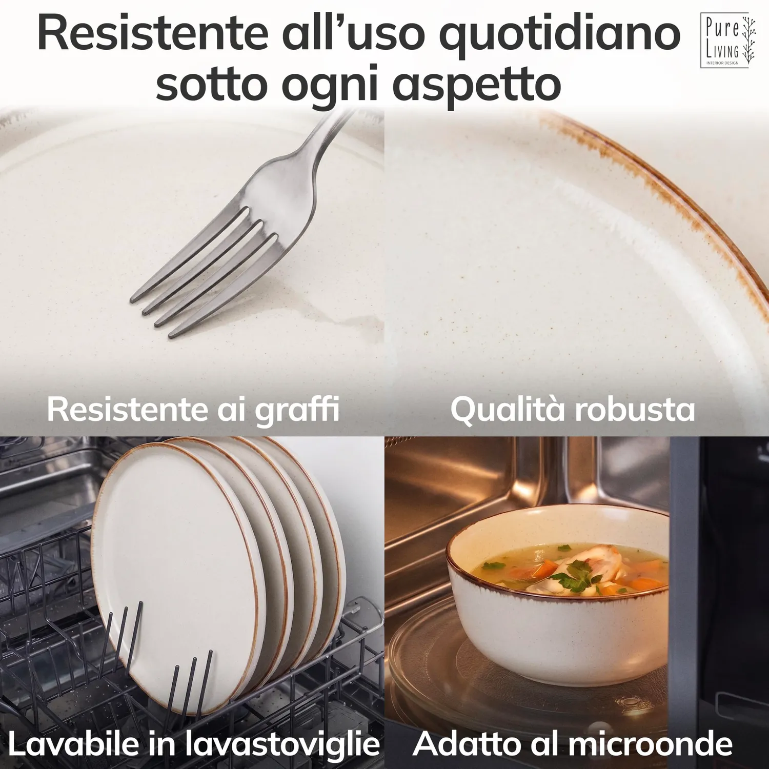 Pure Living Rustic Set 6 Ciotole Muesli Beige in Gres