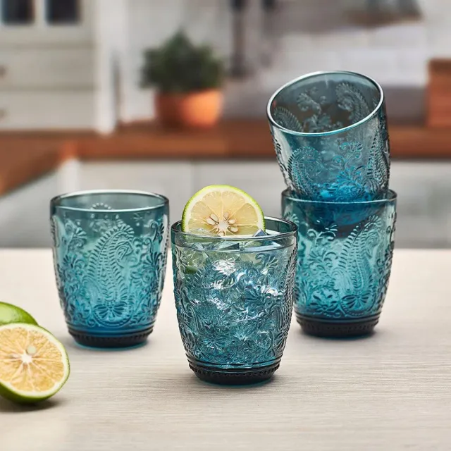 Fitz and Floyd Maddi Double Old Fashioned bicchieri set 4 indaco