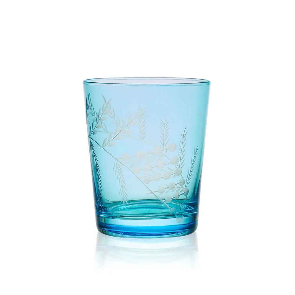 Fitz and Floyd Wildflower Double Old Fashioned bicchieri blu set 4