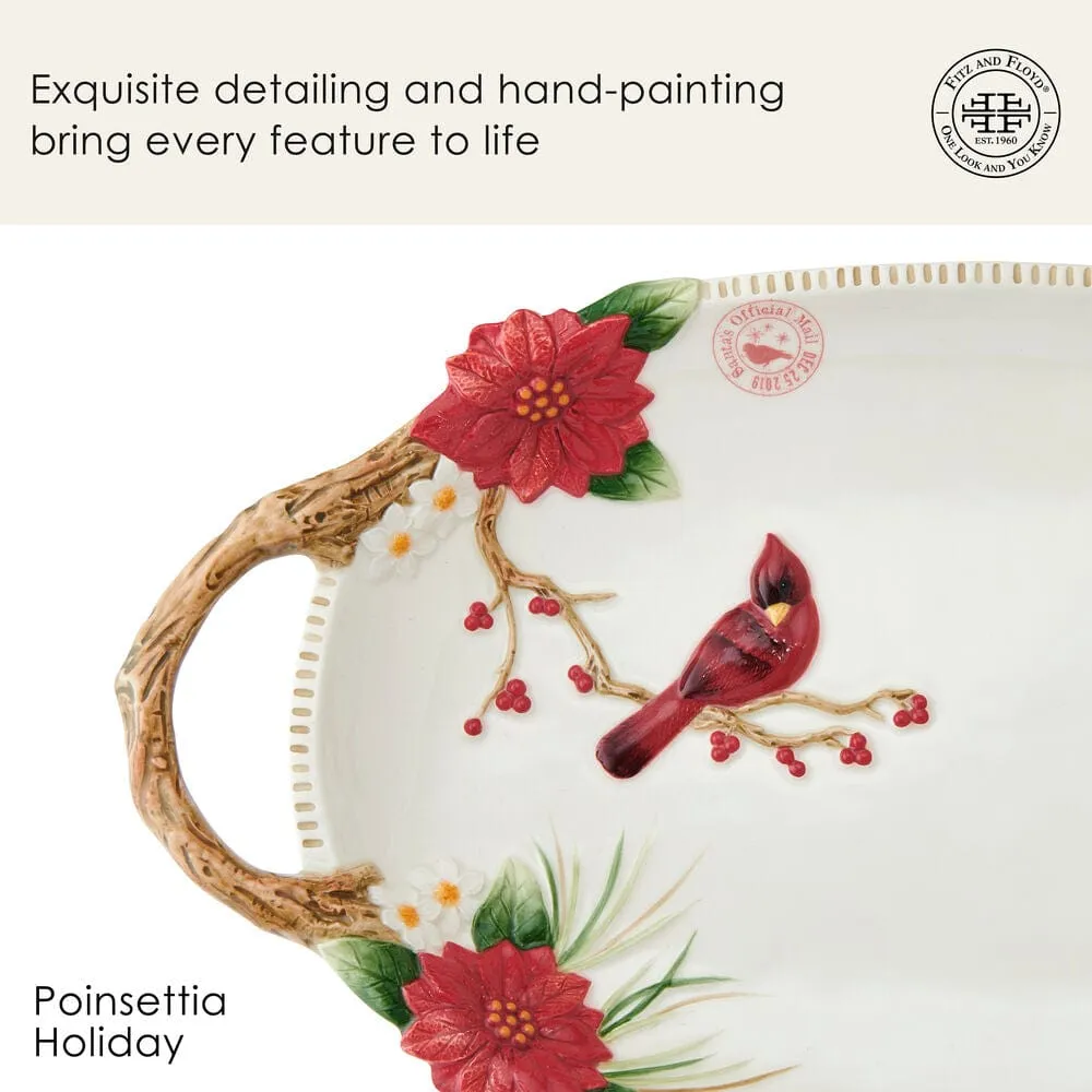Fitz and Floyd Poinsettia Holiday vassoio da portata bianco natalizio