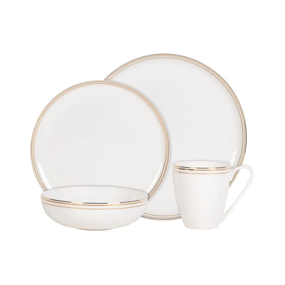 Fitz and Floyd Nevaeh White servizio 16 piatti bone china oro