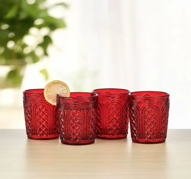Fitz and Floyd Sicily Red set 4 bicchieri whisky rossi vetro