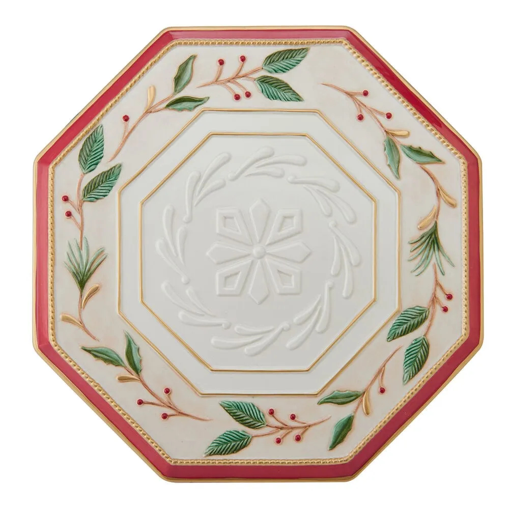 Fitz and Floyd Woodland Holiday alzata torta agrifoglio