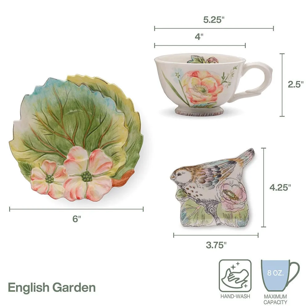 Fitz and Floyd English Garden set 2 tazzine da te con piattino