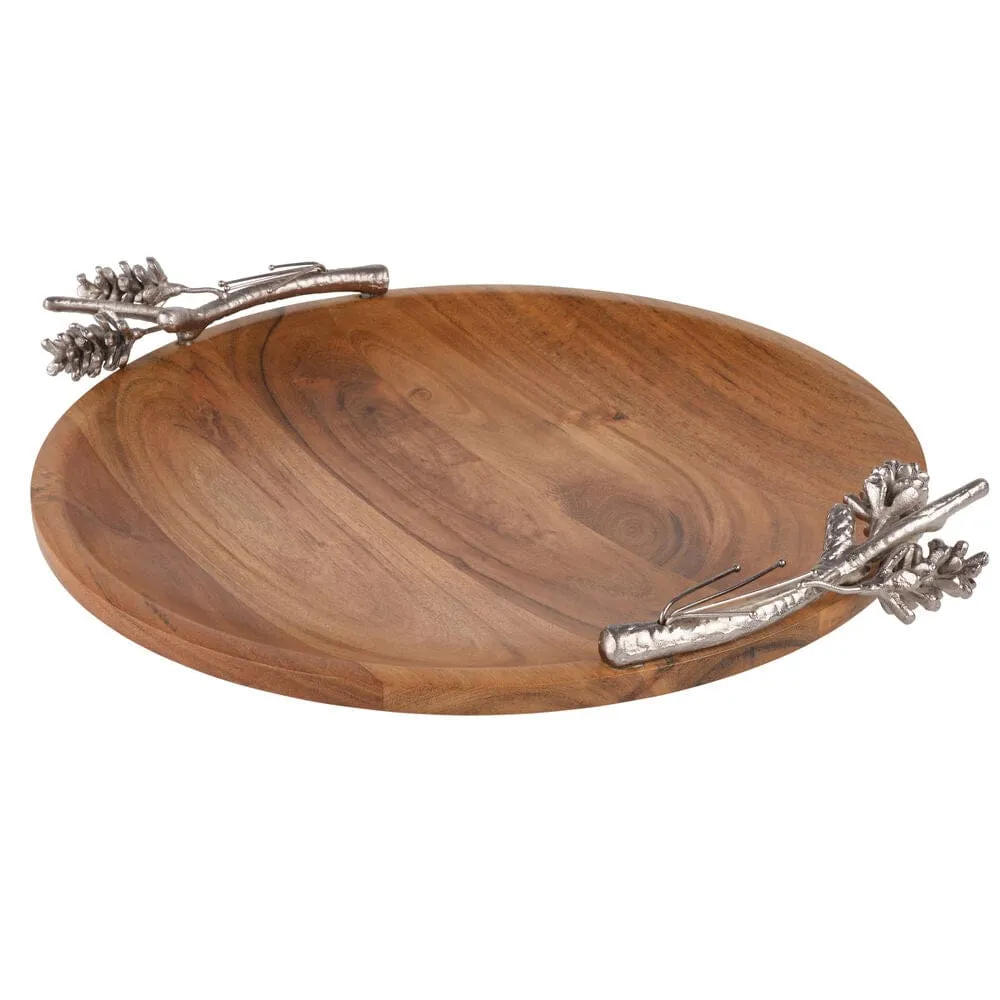 Fitz and Floyd Pinecone Round vassoio legno acacia