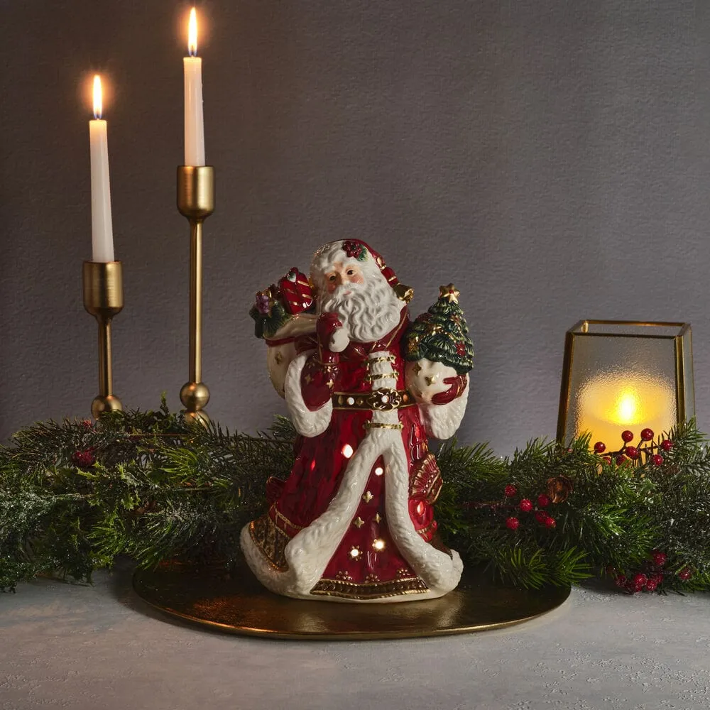 Fitz and Floyd Renaissance Holiday Luminary Santa statuetta LED rossa 23 cm