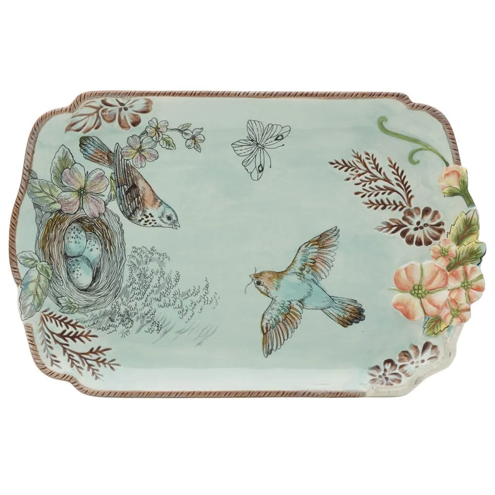 Fitz and Floyd English Garden vassoio ovale uccellini blu