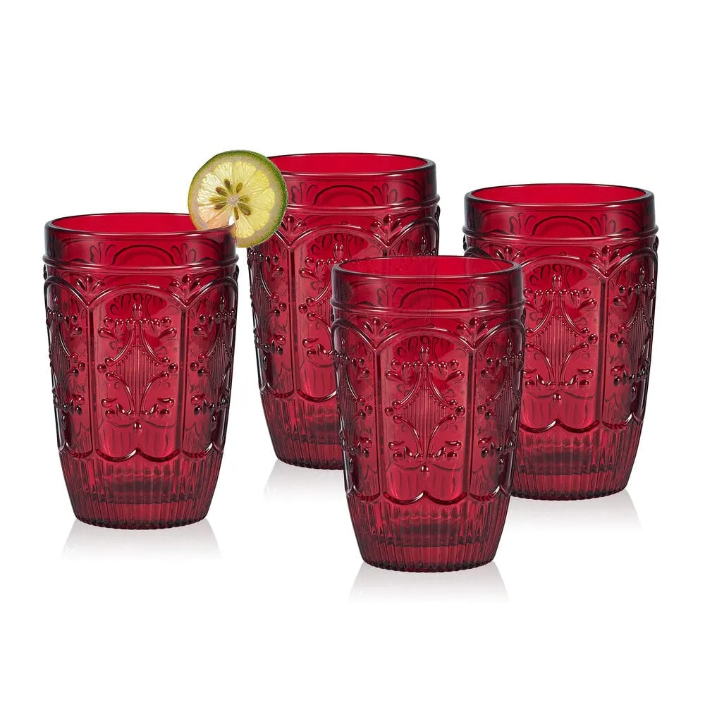 Fitz and Floyd Trestle bicchieri vetro rossi set 4 pezzi 350 ml