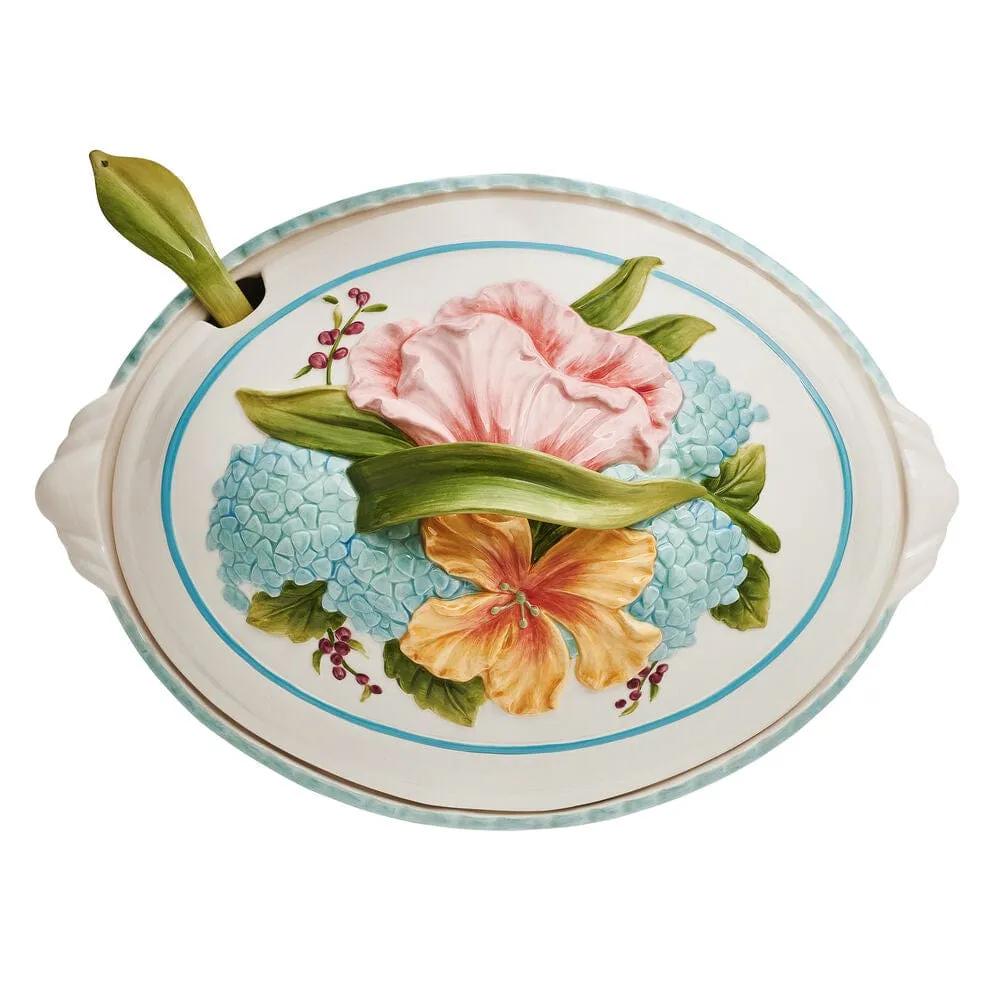Fitz and Floyd Meadow zuppiera con mestolo 3,5 qt floreale