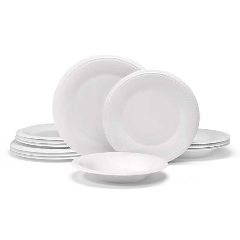 Fitz and Floyd Nevaeh White Classic Bead servizio piatti 12 pezzi bone china