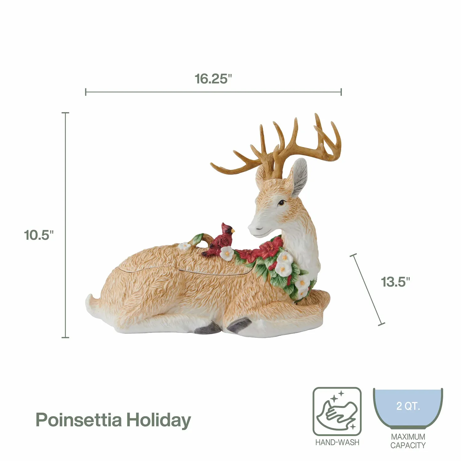 Fitz and Floyd Poinsettia Holiday Deer biscottiera cervo