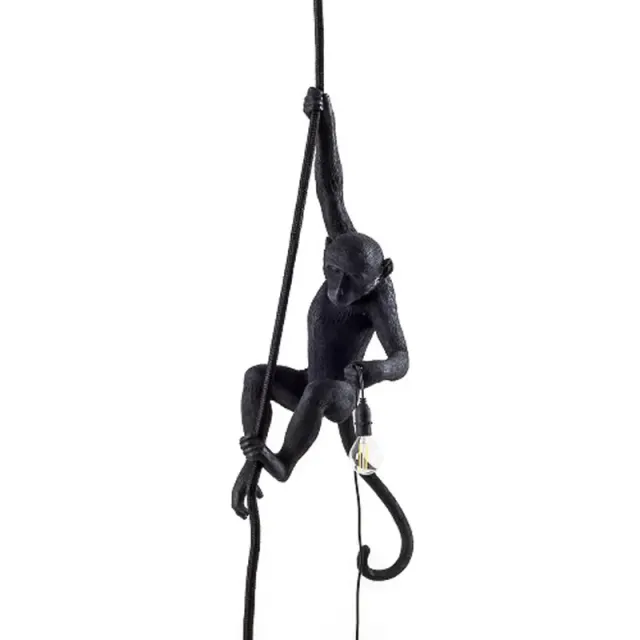 Seletti Monkey Lamp lampada nera con corda resina