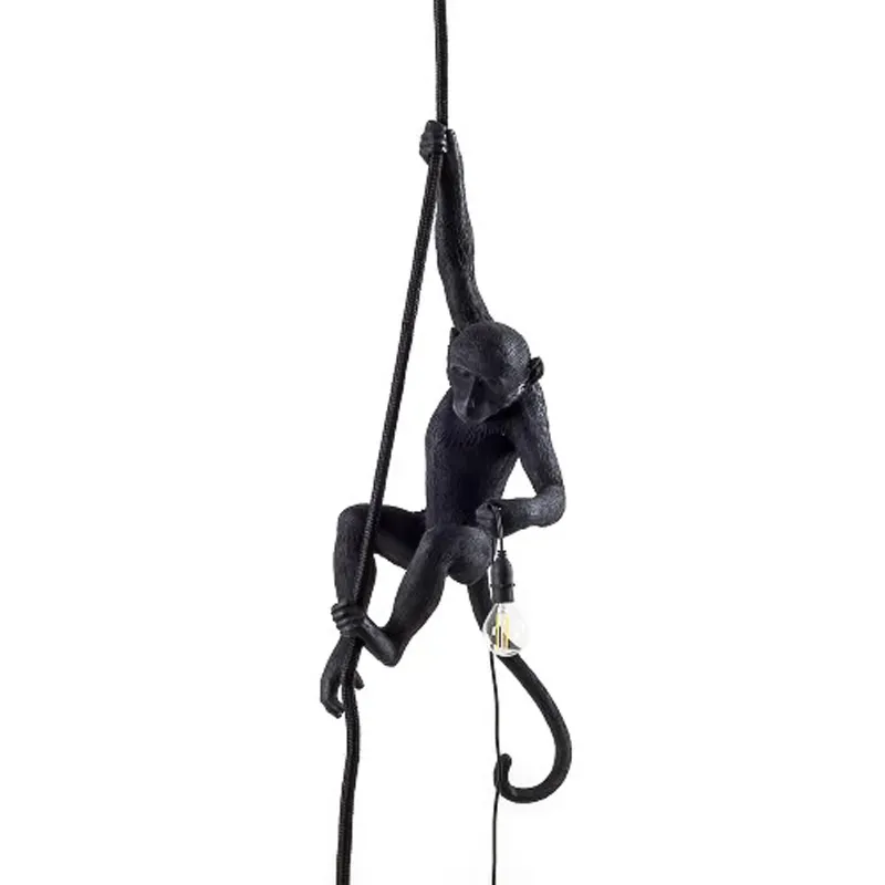 Seletti Monkey Lamp lampada nera con corda resina