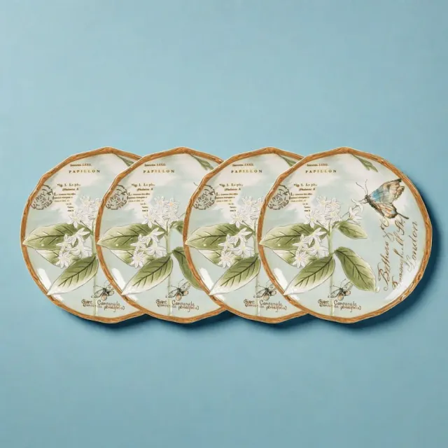 Fitz and Floyd Toulouse Set 4 Piatti Insalata Verdi Stoneware