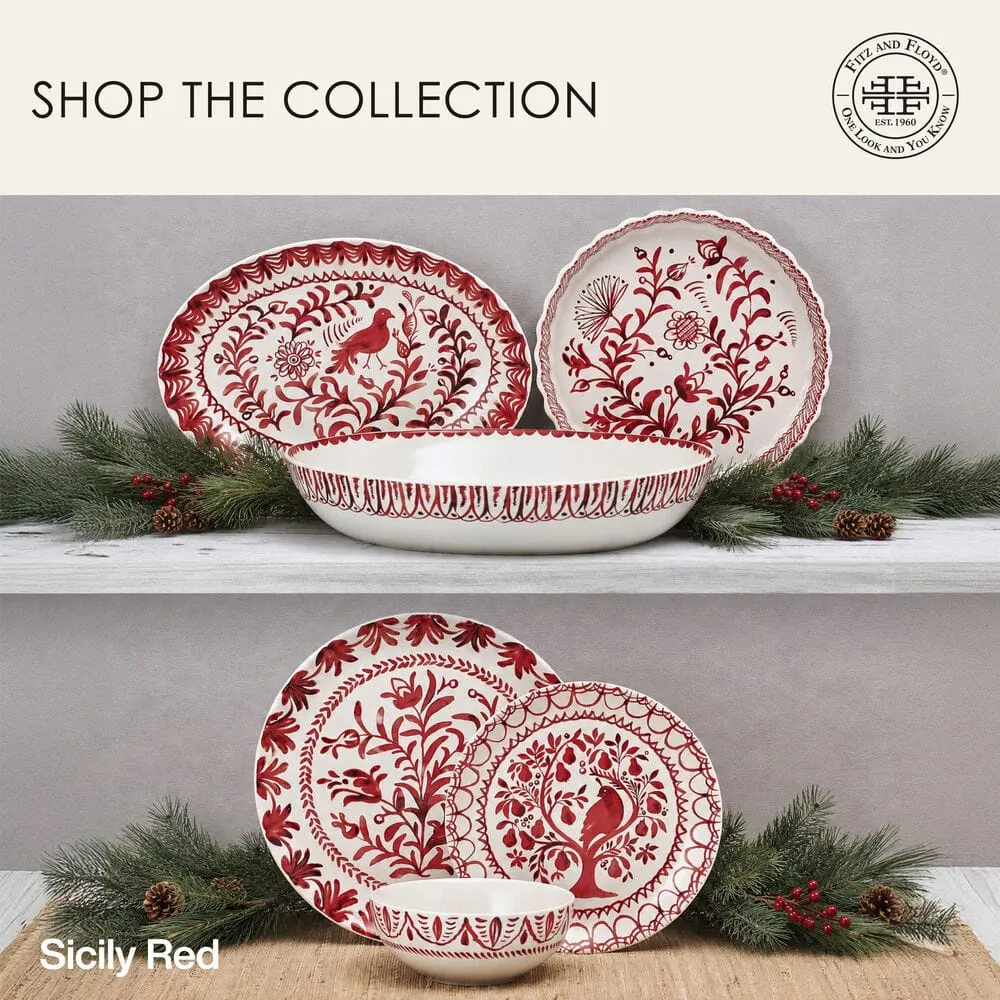 Fitz and Floyd Sicily Red tortiera Natale gres rosso