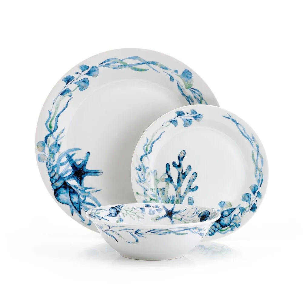 Fitz and Floyd Sanibel Servizio Piatti 12 Pezzi Blu Porcellana