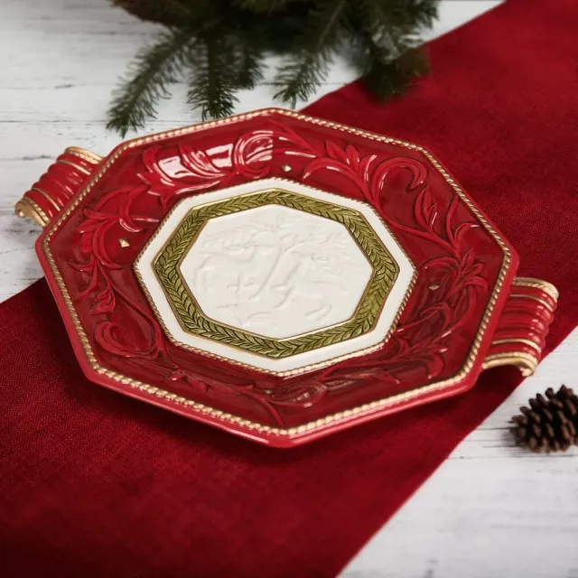 Fitz and Floyd Telluride Platter with Handles vassoio rosso