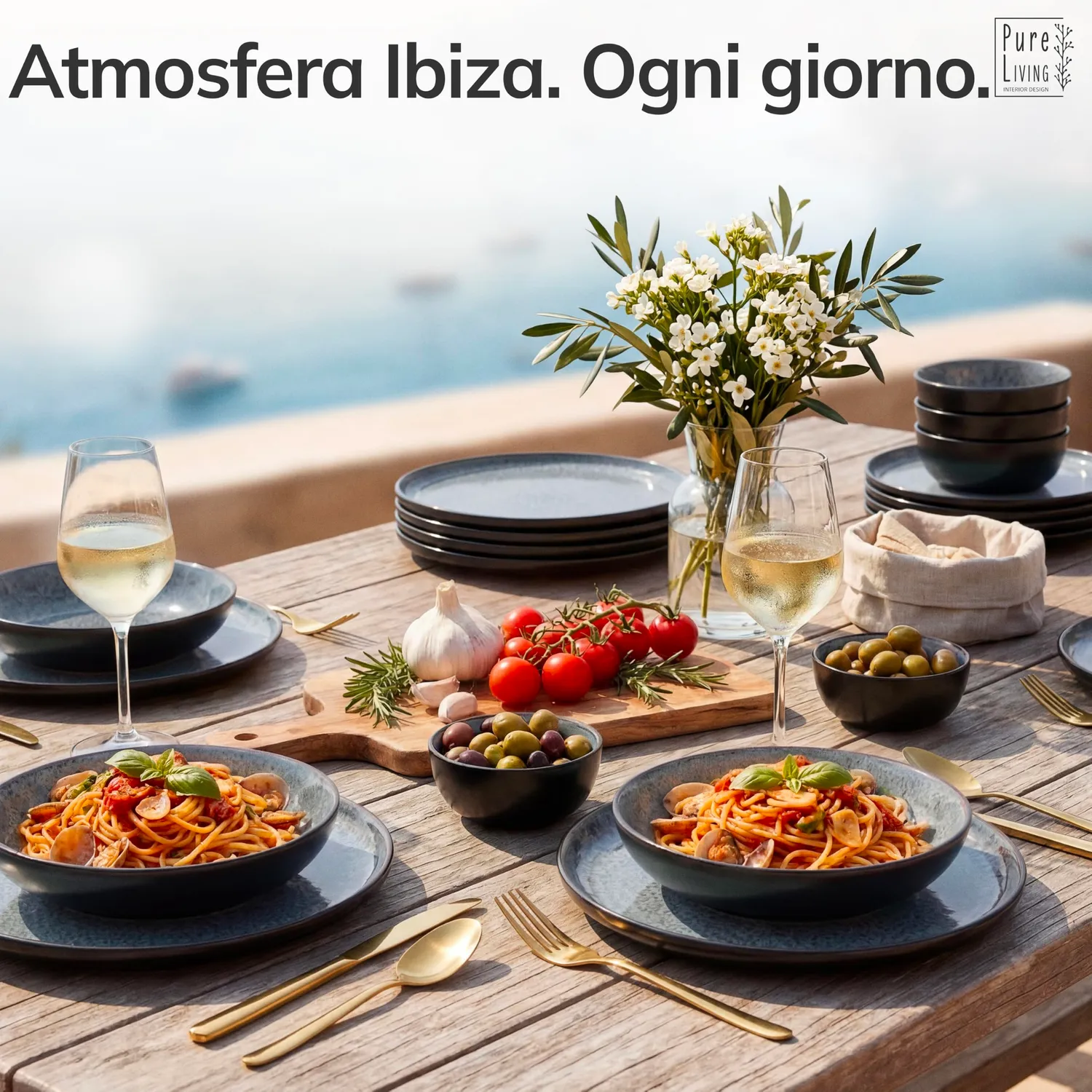 Pure Living Ibiza ciotole 6 pezzi grigio gres cereali
