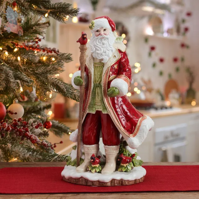 Fitz and Floyd Poinsettia Holiday statuetta Santa rosso 44 cm