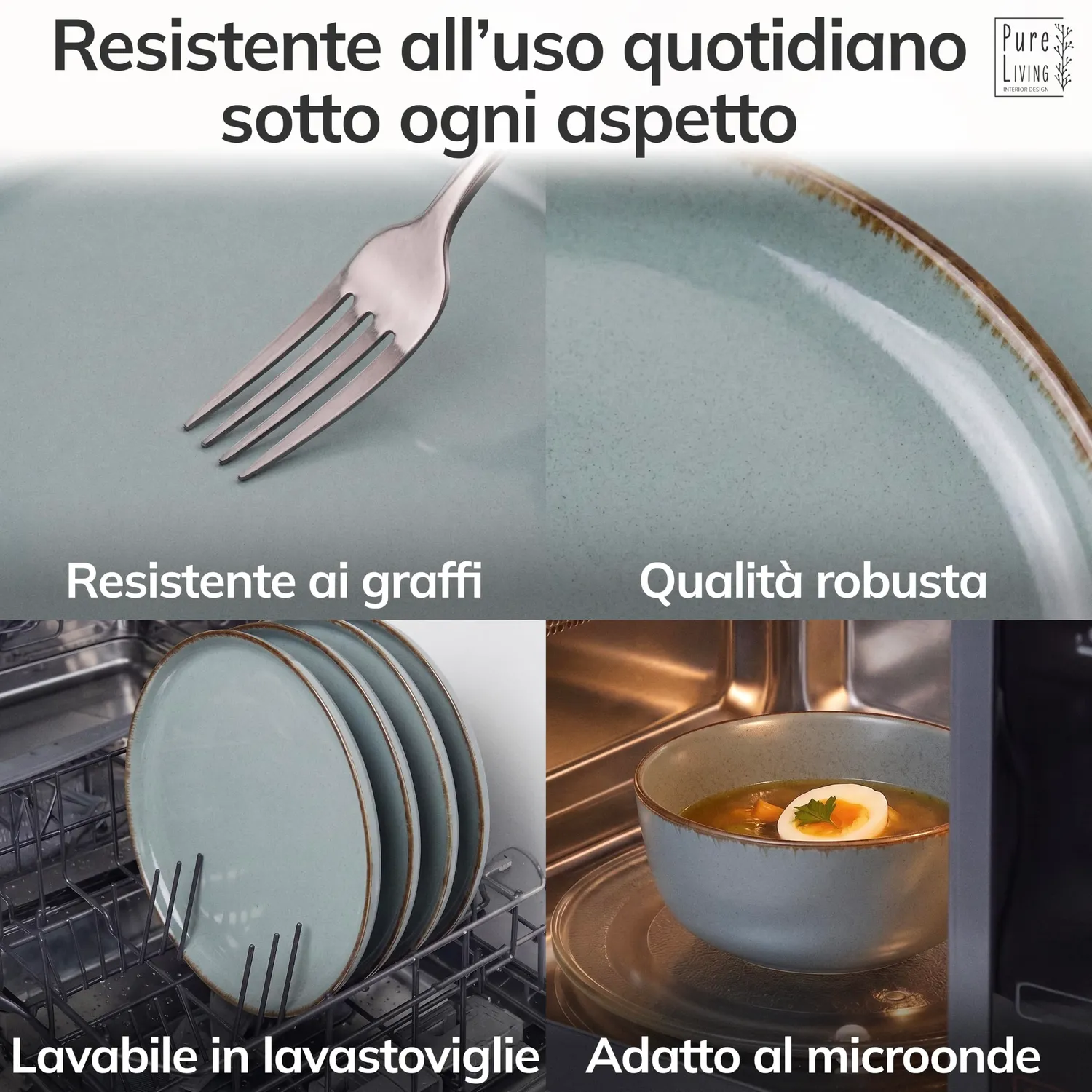 Pure Living Rustic servizio piatti 18 pezzi blu fumo ceramica
