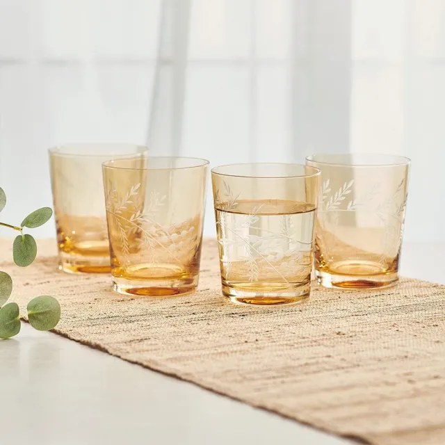 Fitz and Floyd Wildflower Double Old Fashioned bicchieri set 4 oro